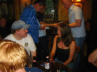 Curly enjoying a nice drink and conversation