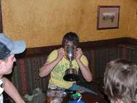 Ben Inman drinking from the cup after scoring in the cup final